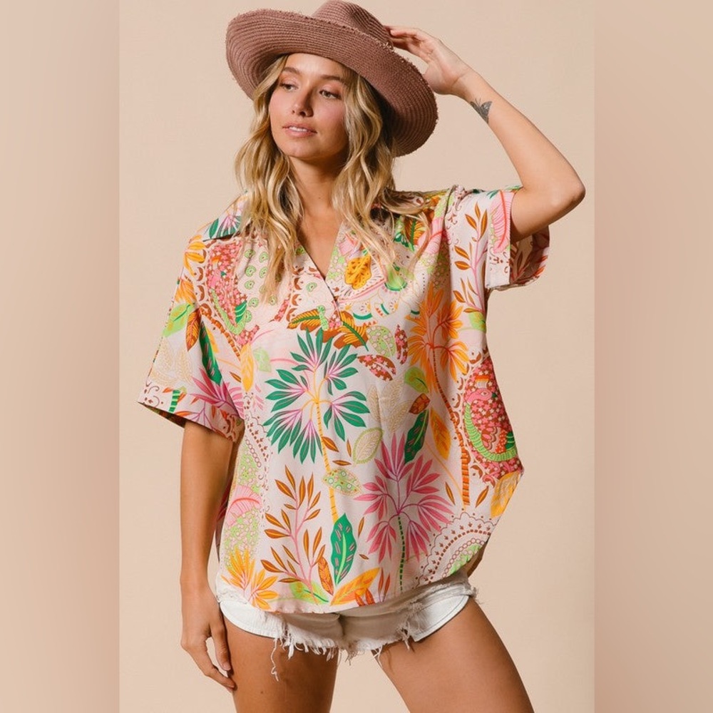 BiBi Tropical Jungle Summer Collar Blouse
